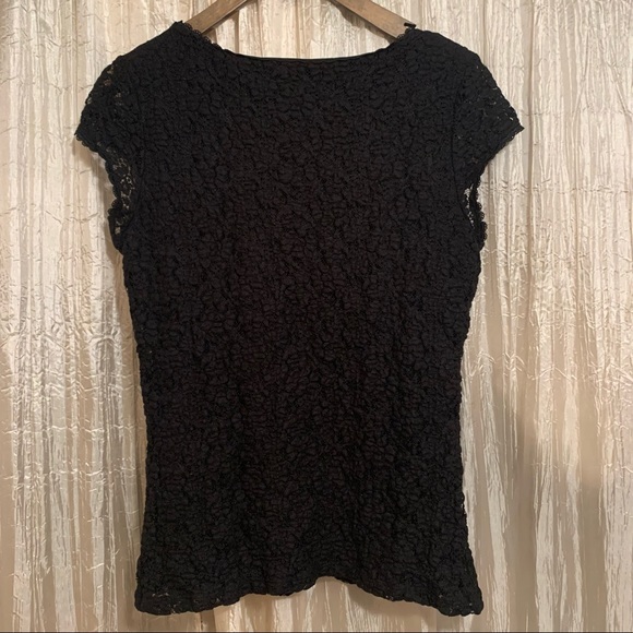 Karl Lagerfeld Paris Lace Overlay T-Shirt Black Size Small - Picture 2 of 7